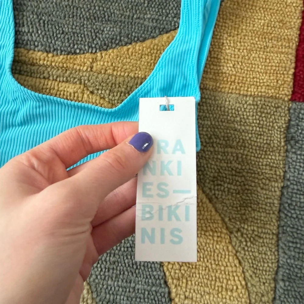 NWT Frankies Bikinis Connor Ribbed Top Blue Bikini Top Swim Swimwear Size Small
